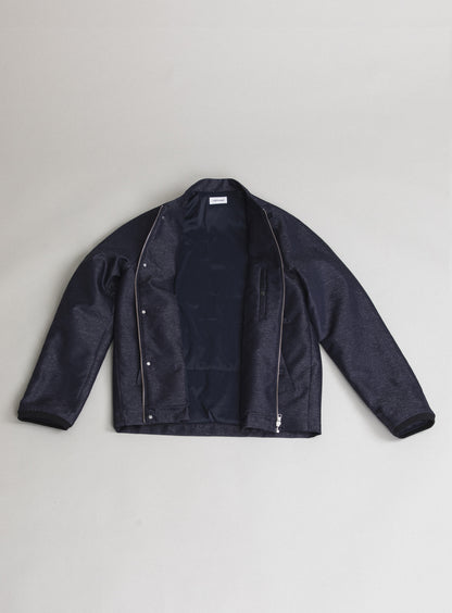 Tangzhuang Bomber Jacket in Navy Blue Technical End-on-End