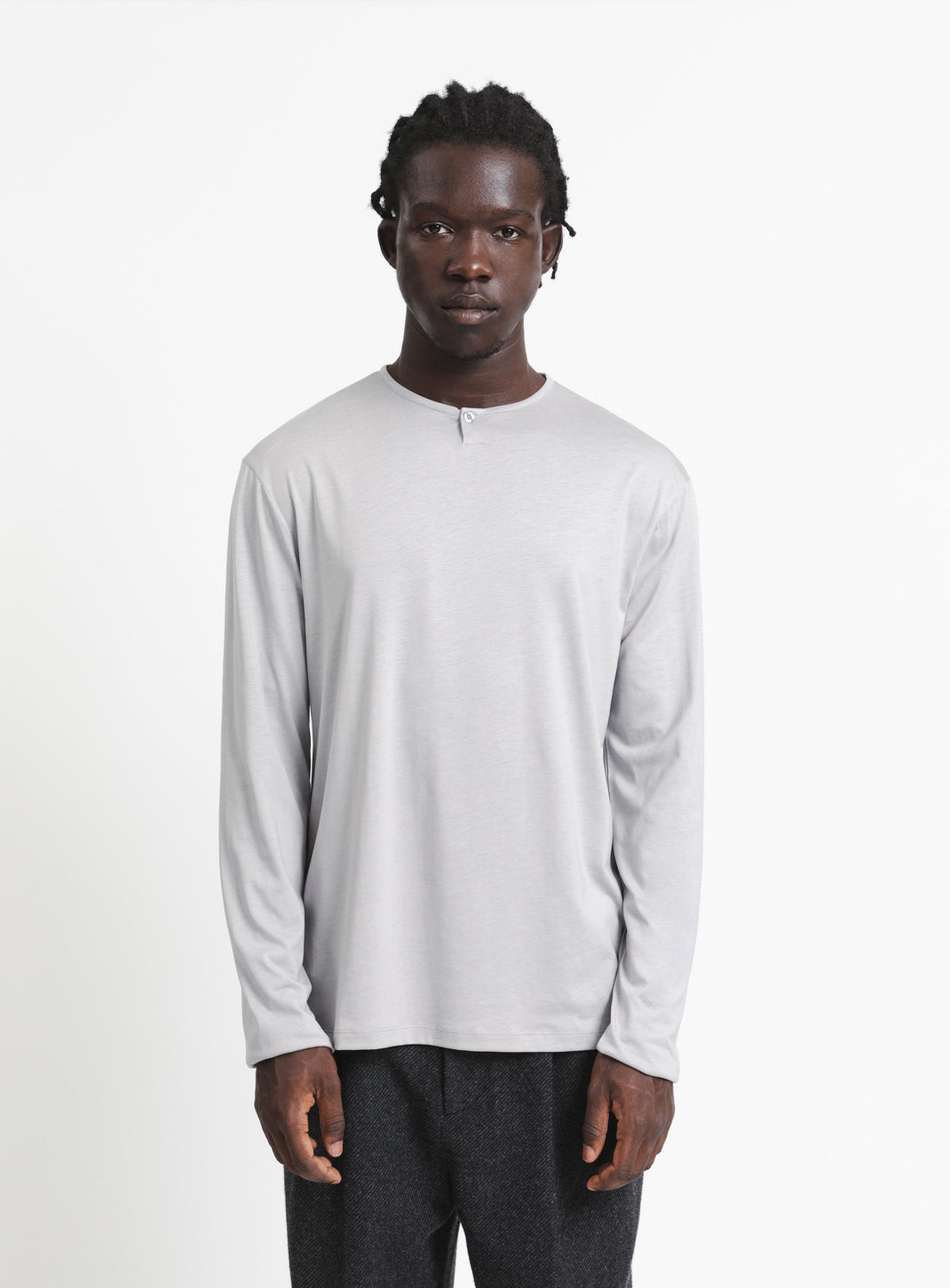 1 Button T-Shirt in Pearl Grey Eucalyptus & Cotton