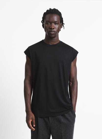 Sleeveless T-Shirt in Black Eucalyptus & Cotton