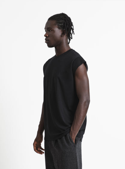Sleeveless T-Shirt in Black Eucalyptus & Cotton