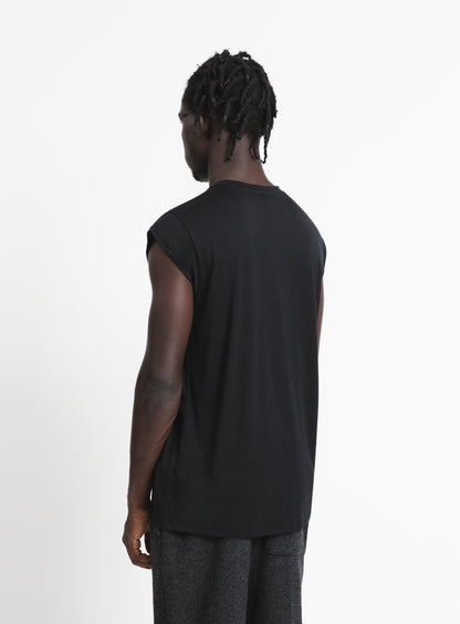 Sleeveless T-Shirt in Black Eucalyptus & Cotton