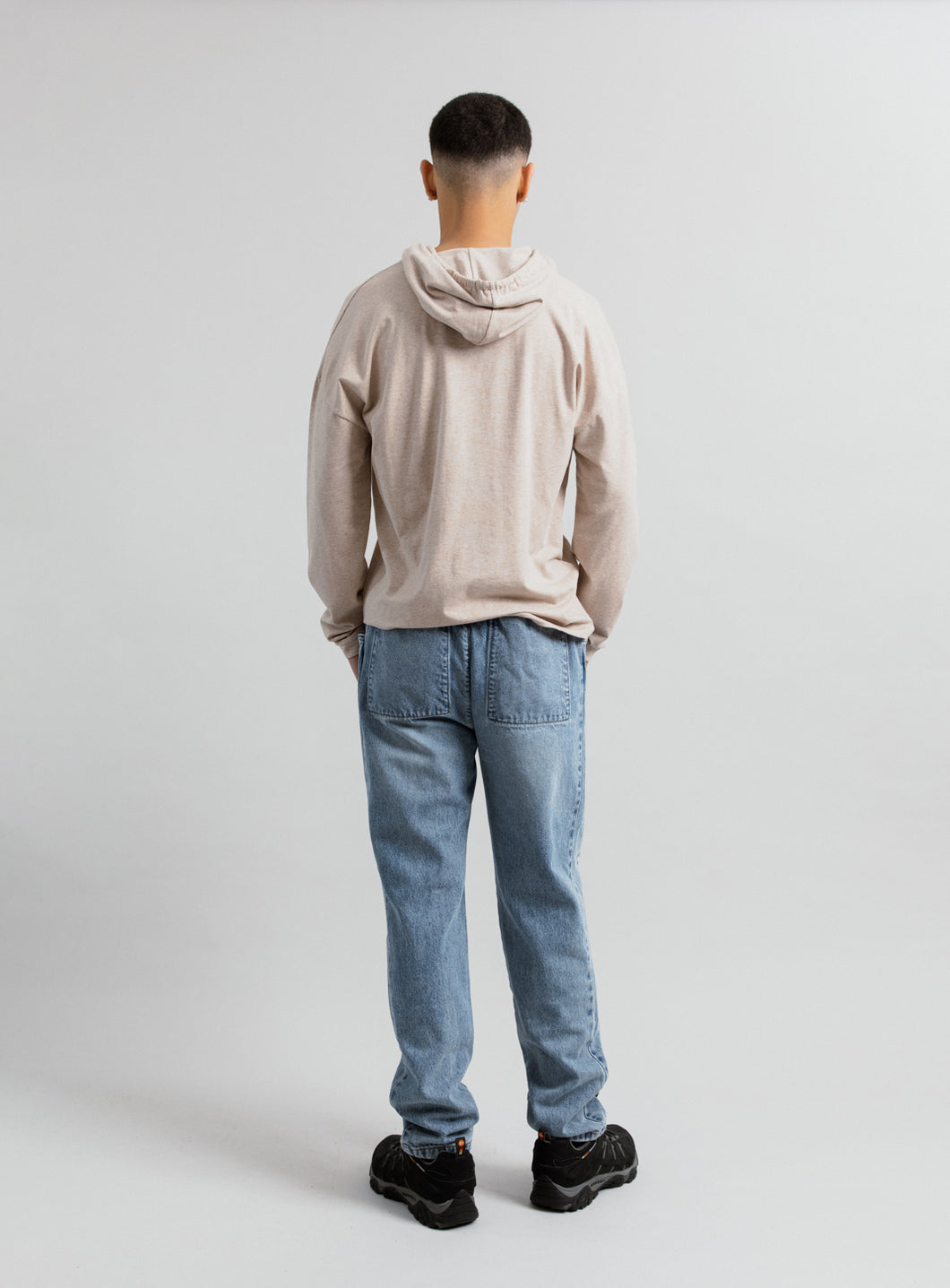 Hooded T-Shirt in Heather Beige Cotton & Elastane