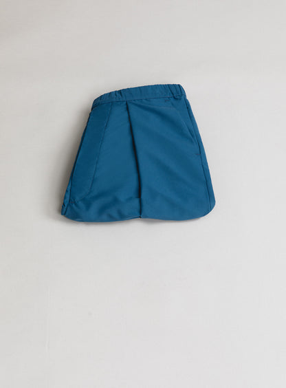 Elastic Waist Pants with Deep Pleats in Petrol Blue Technical Serge