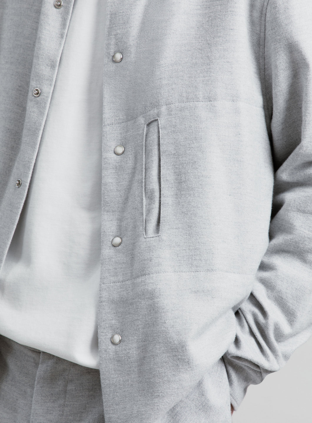 Window Pocket Overshirt in Gravel Grey Cotton Flannel