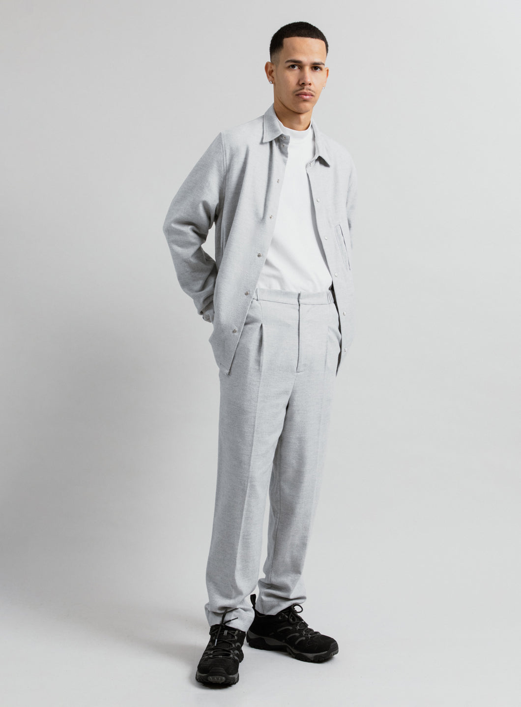 Pleated Pants in Gravel Grey Cotton Flannel