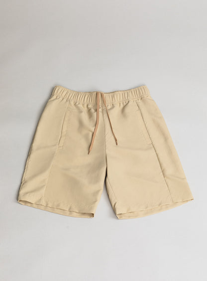 Shorts with Front Cuts in Eggshell Technical Ottoman