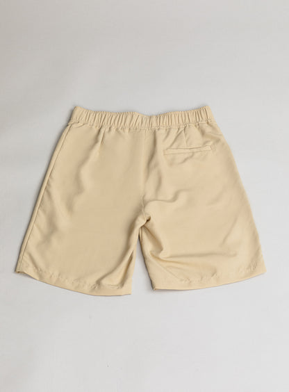 Shorts with Front Cuts in Eggshell Technical Ottoman