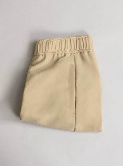 Shorts with Front Cuts in Eggshell Technical Ottoman