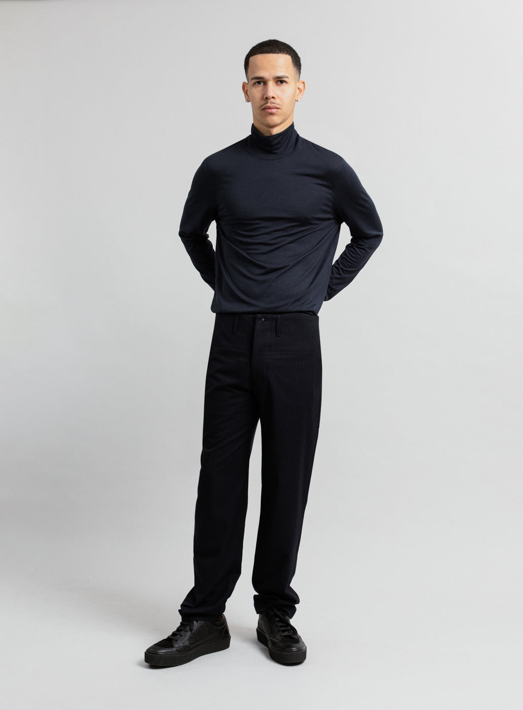 Funnel Neck Undershirt in Navy Blue Eucalyptus & Cotton