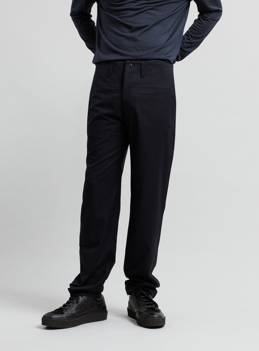 Pants with Large Waist Belt in Navy Blue with Blue Large Stripe Flannel