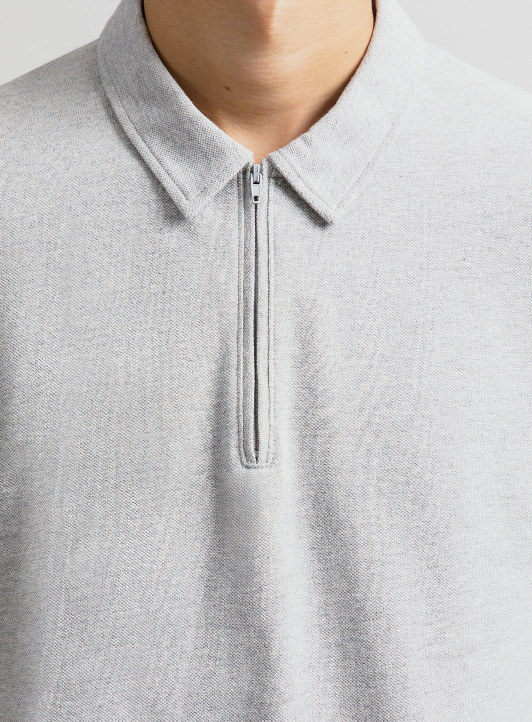 Zipped Poloshirt in Heather Grey Cotton Piqué