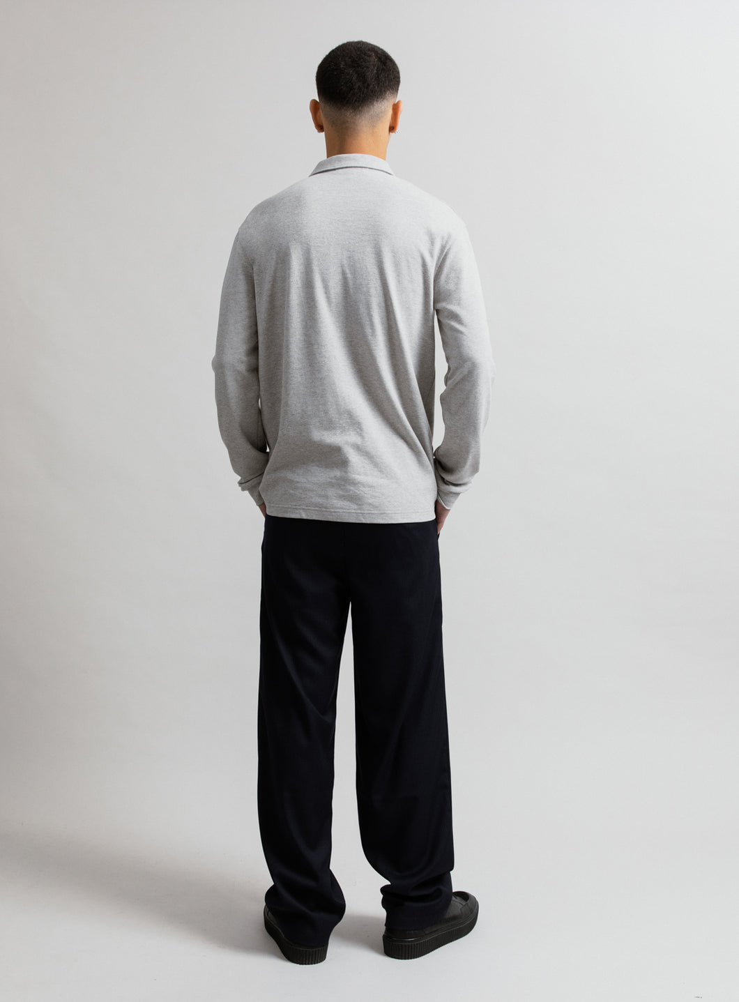 Zipped Poloshirt in Heather Grey Cotton Piqué