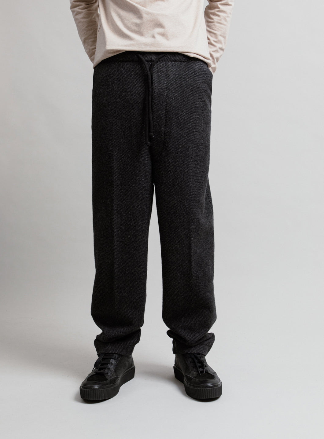 Pleated Pants with Tightening Link in Heather Dark Grey Carded Wool