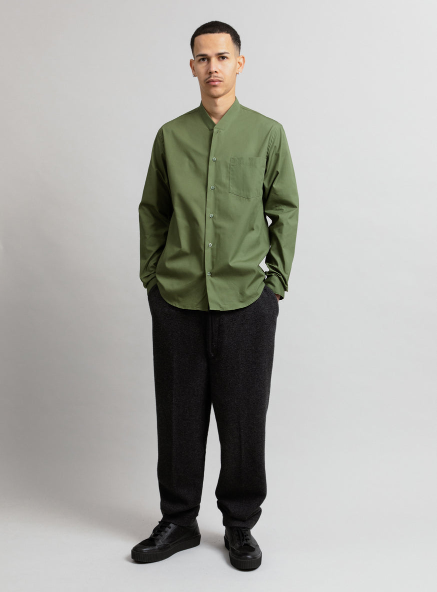 False Collar Shirt in Olive Poplin