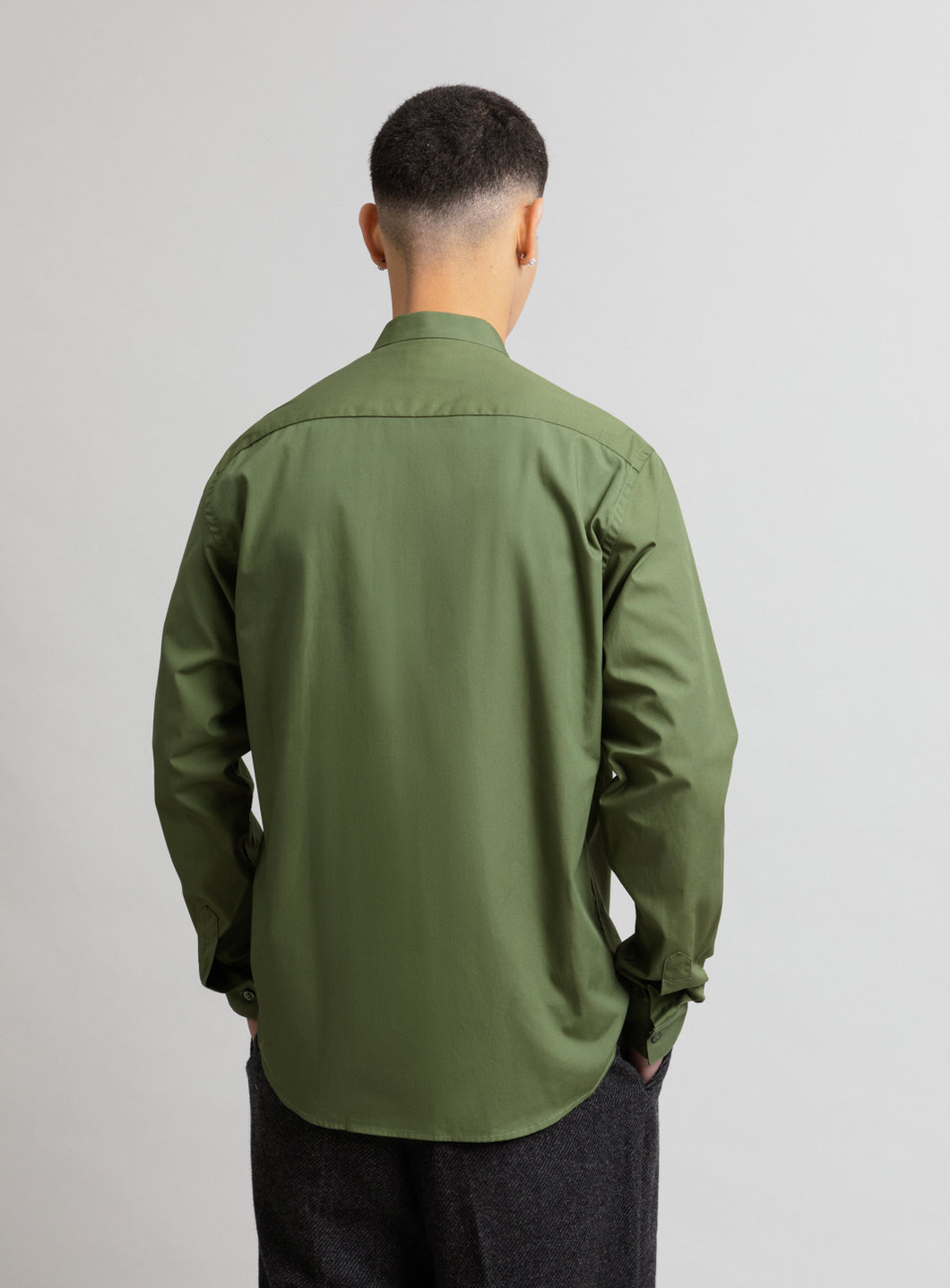 False Collar Shirt in Olive Poplin