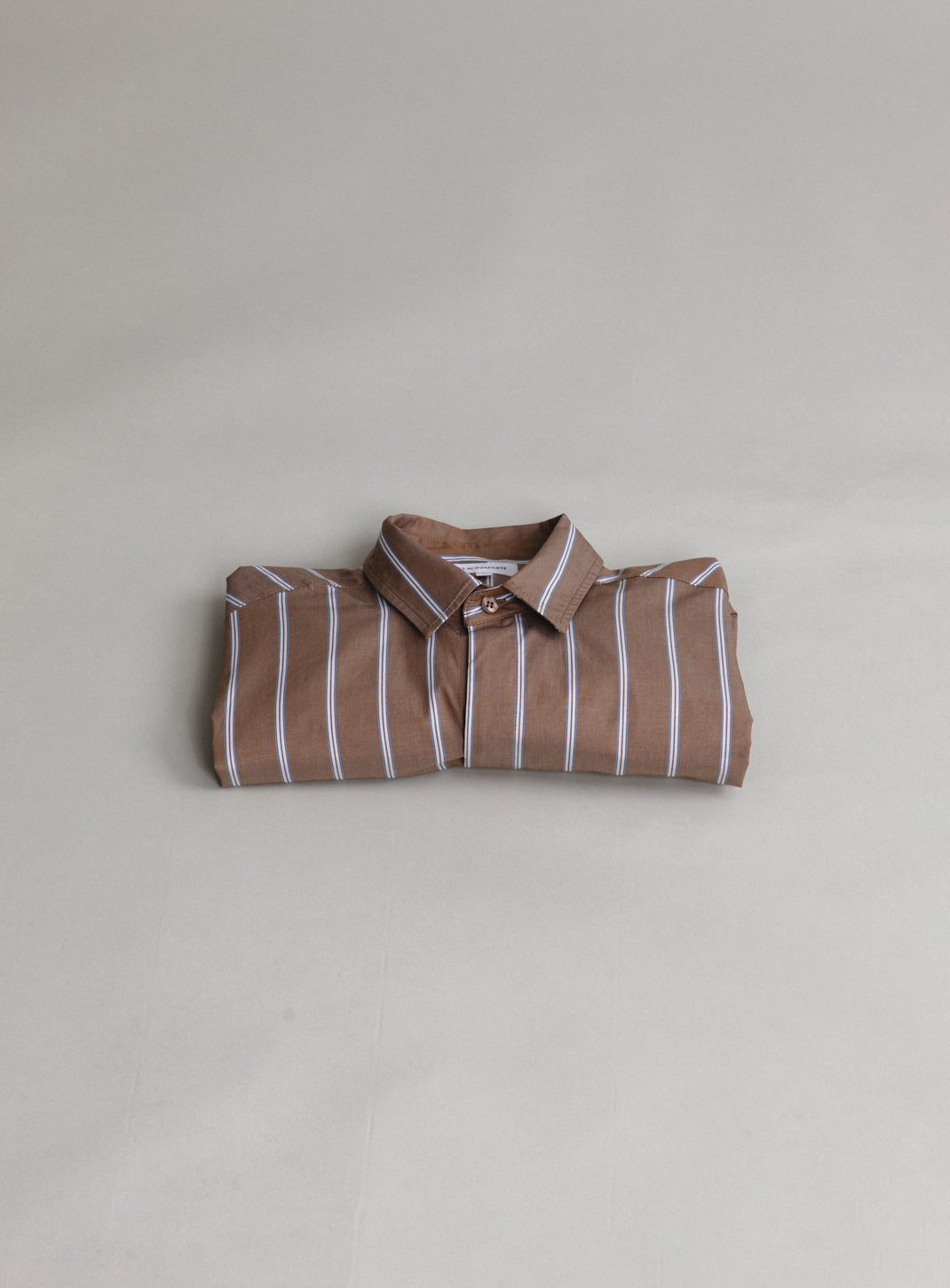 Classic Shirt in Coffee Poplin with Sky Blue & White Large Stripes