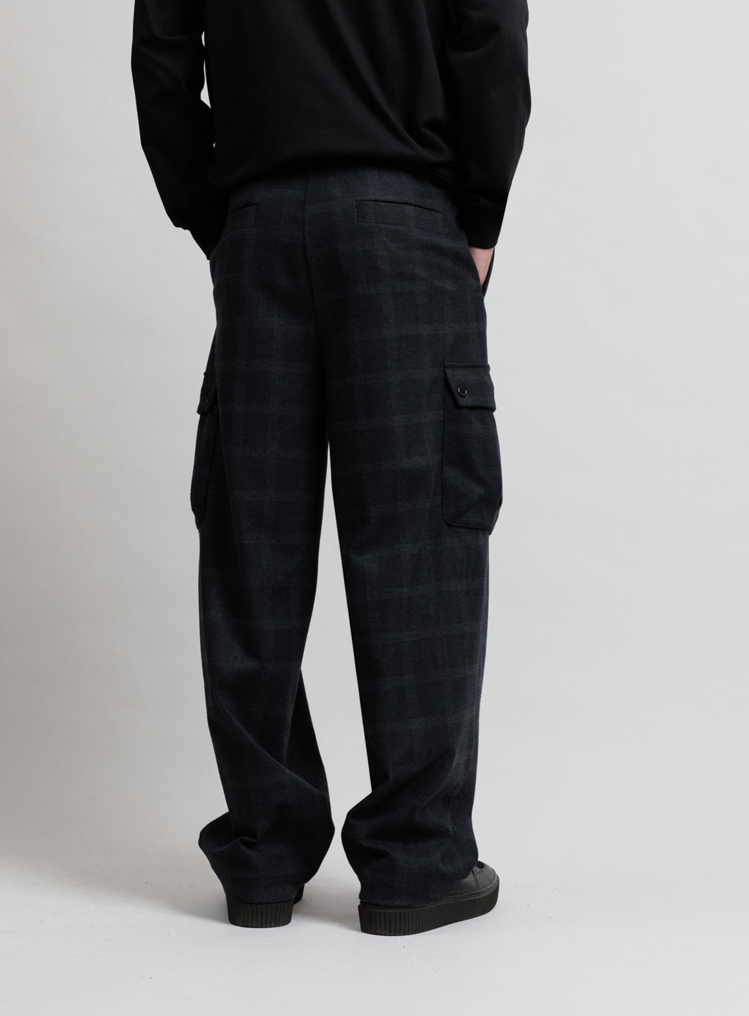 Cargo Pants in Navy Blue Jersey with Dark Green Checks