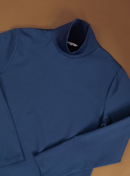 Ribbed High Neck Sweatshirt in Cobalt Blue Technical Knit