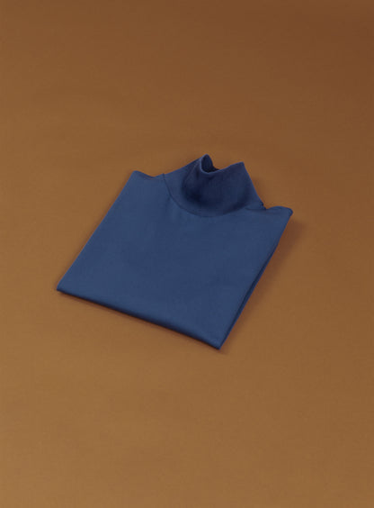 Ribbed High Neck Sweatshirt in Cobalt Blue Technical Knit