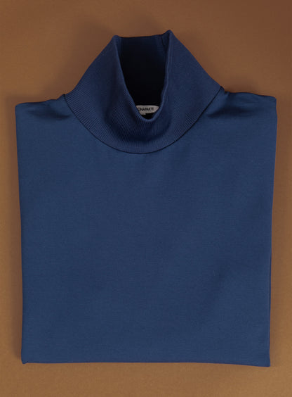 Ribbed High Neck Sweatshirt in Cobalt Blue Technical Knit