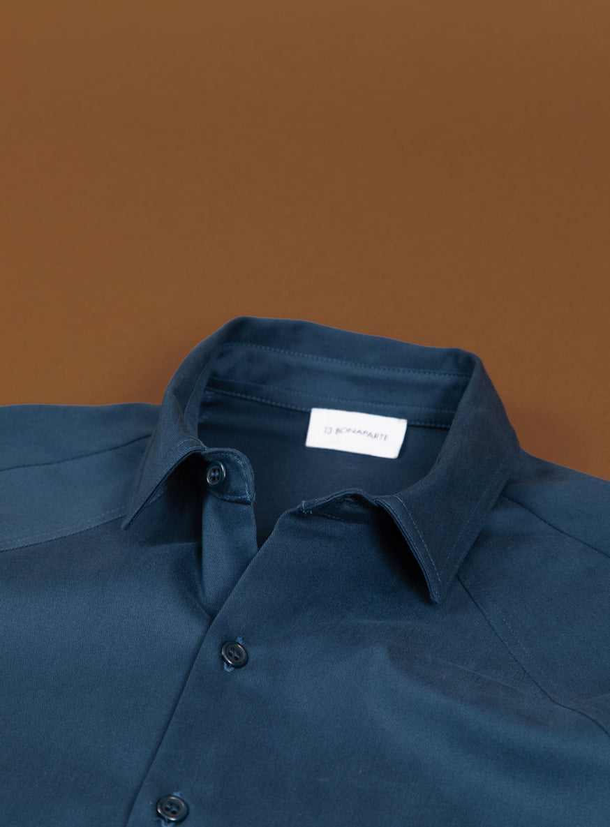 Raglan Sleeve Overshirt in Petrol Blue Cotton Gabardine