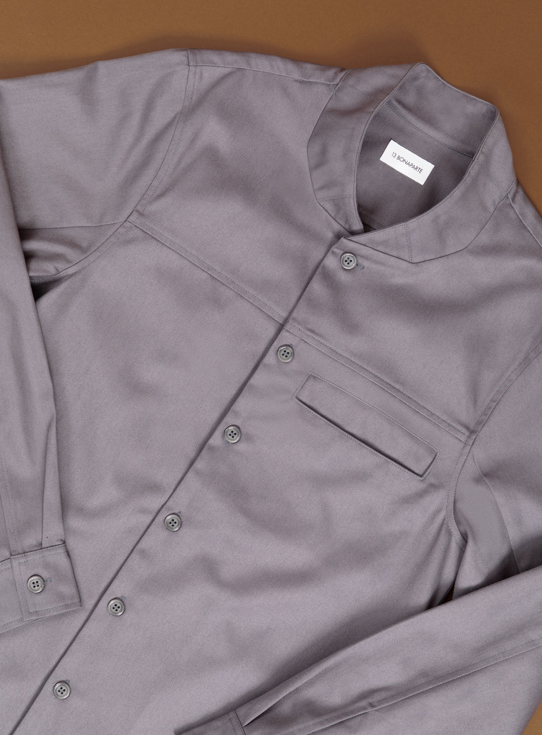 Murano Collar Overshirt in Grey Cotton Gabardine