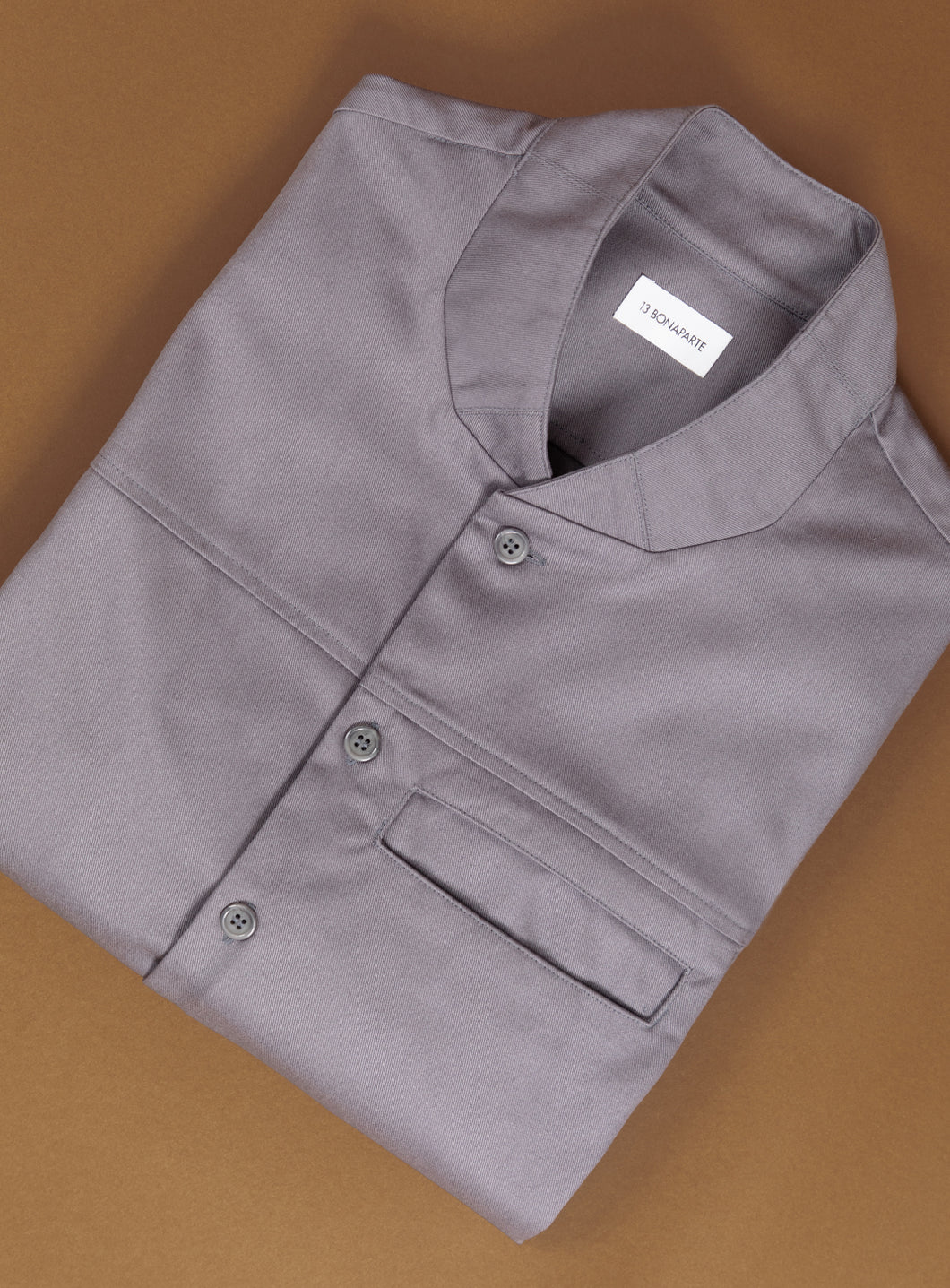 Murano Collar Overshirt in Grey Cotton Gabardine