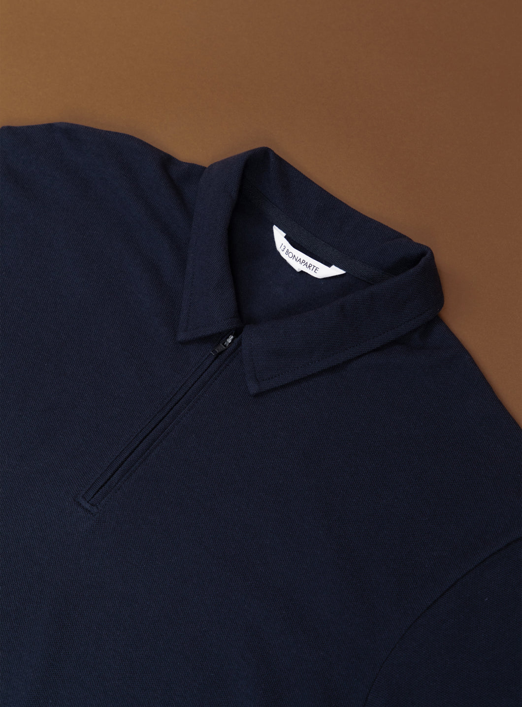 Zipped Poloshirt in Navy Blue Cotton Piqué