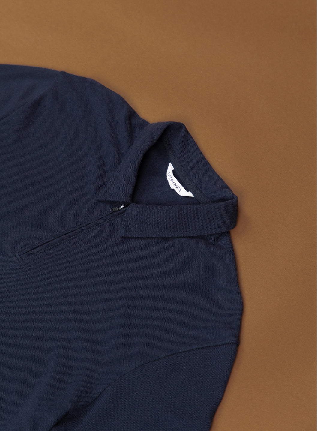 Zipped Poloshirt in Navy Blue Cotton Piqué