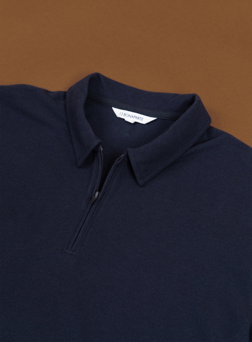 Zipped Poloshirt in Navy Blue Cotton Piqué