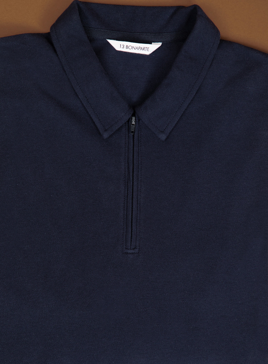 Zipped Poloshirt in Navy Blue Cotton Piqué