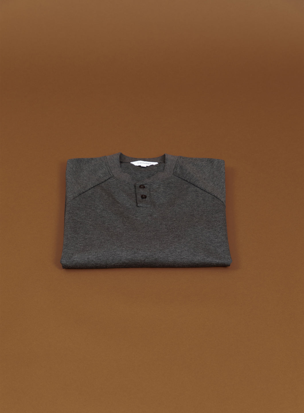 Long Sleeve Ribbed Collar Poloshirt in Heather Dark Grey Technical Knit