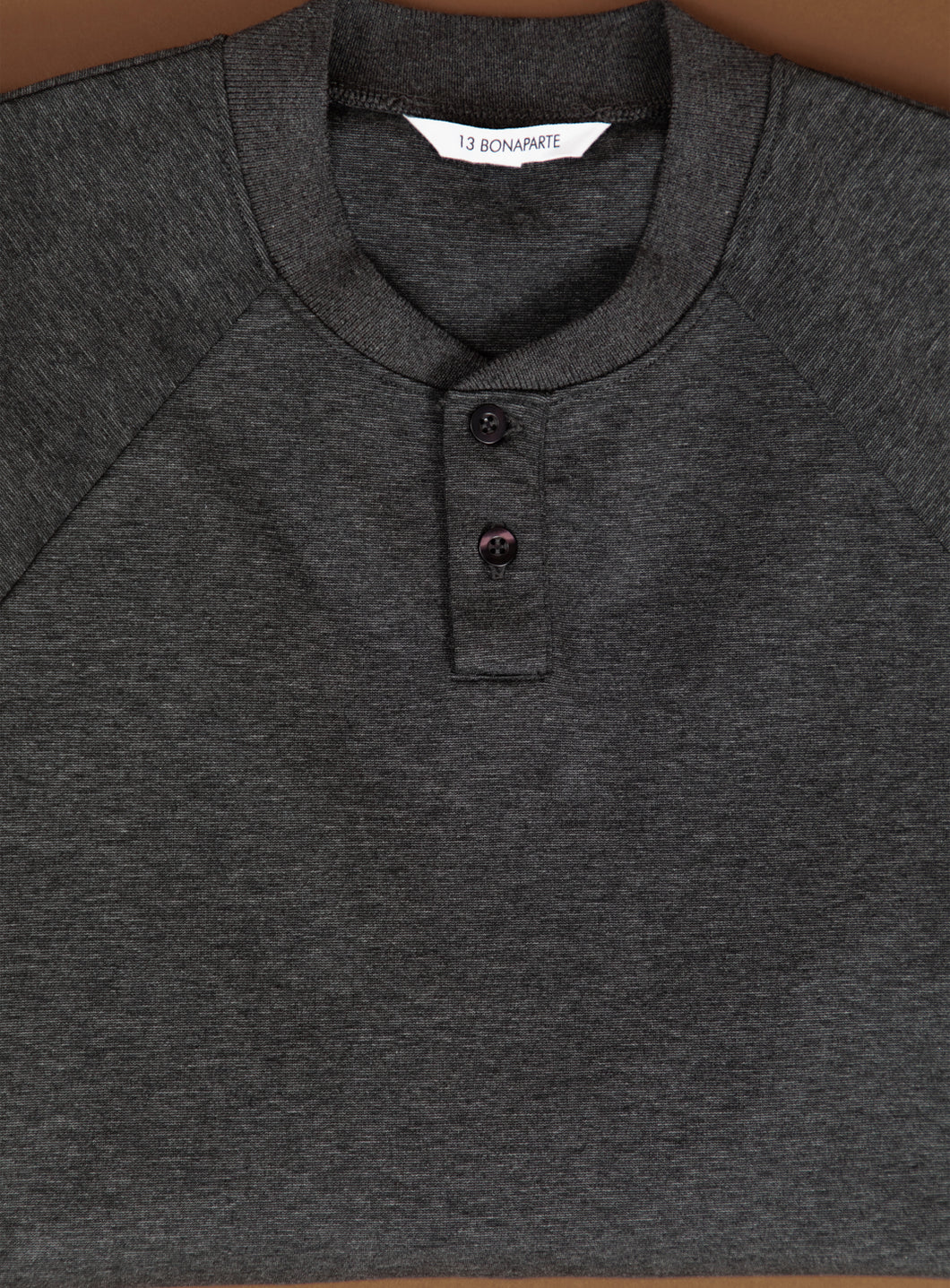 Long Sleeve Ribbed Collar Poloshirt in Heather Dark Grey Technical Knit