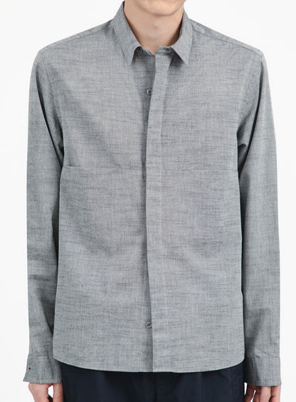 Shirt with Front Cuts in Heather Grey Cotton Veil