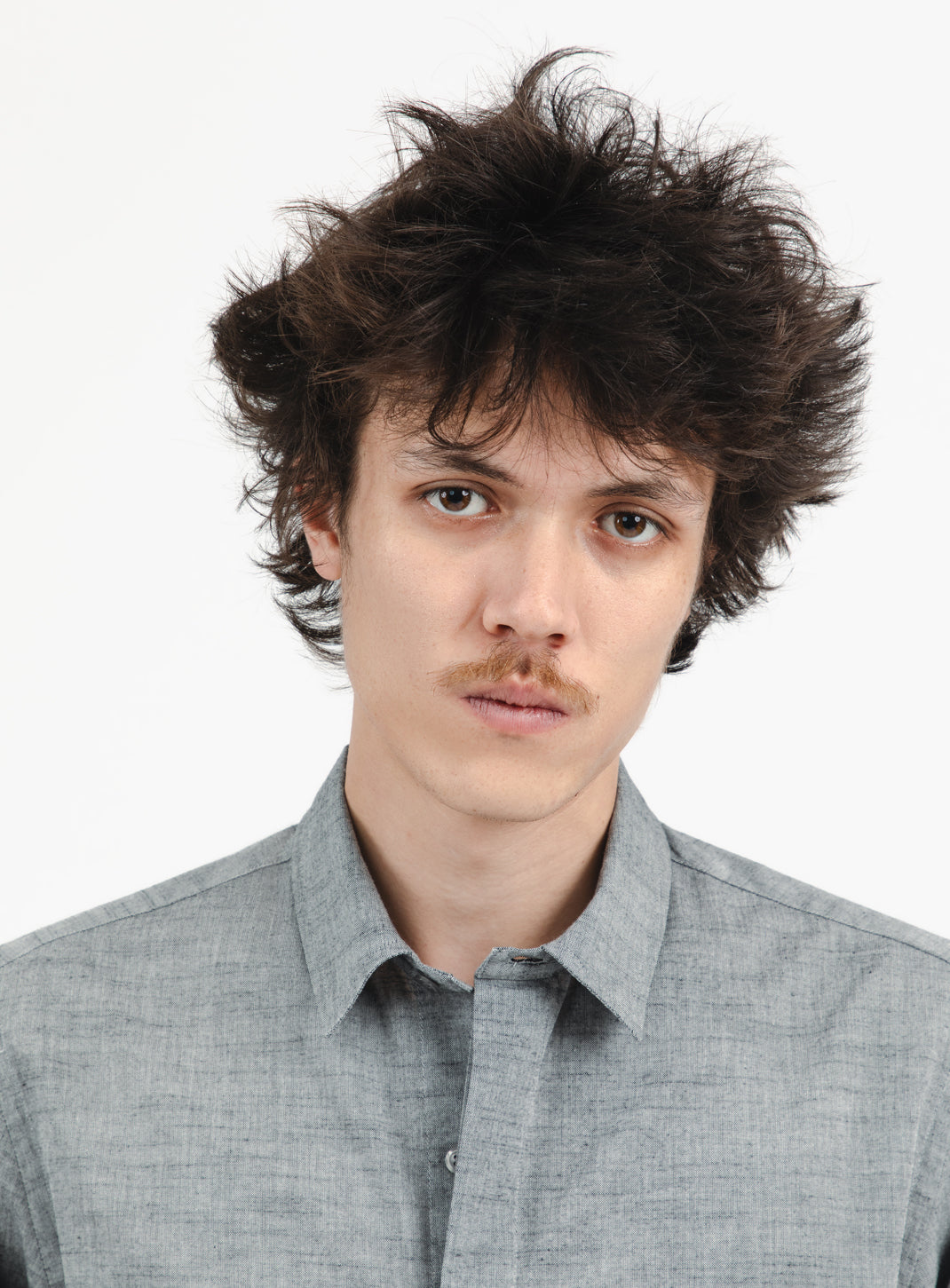 Shirt with Front Cuts in Heather Grey Cotton Veil