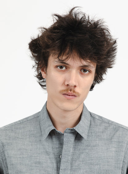 Shirt with Front Cuts in Heather Grey Cotton Veil