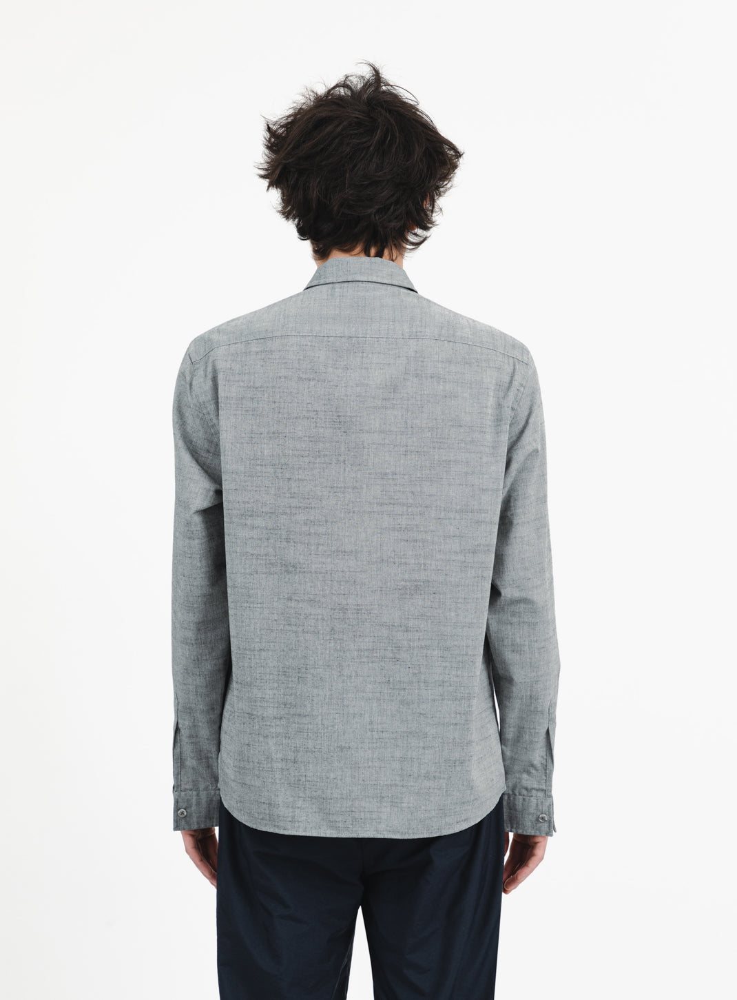 Shirt with Front Cuts in Heather Grey Cotton Veil
