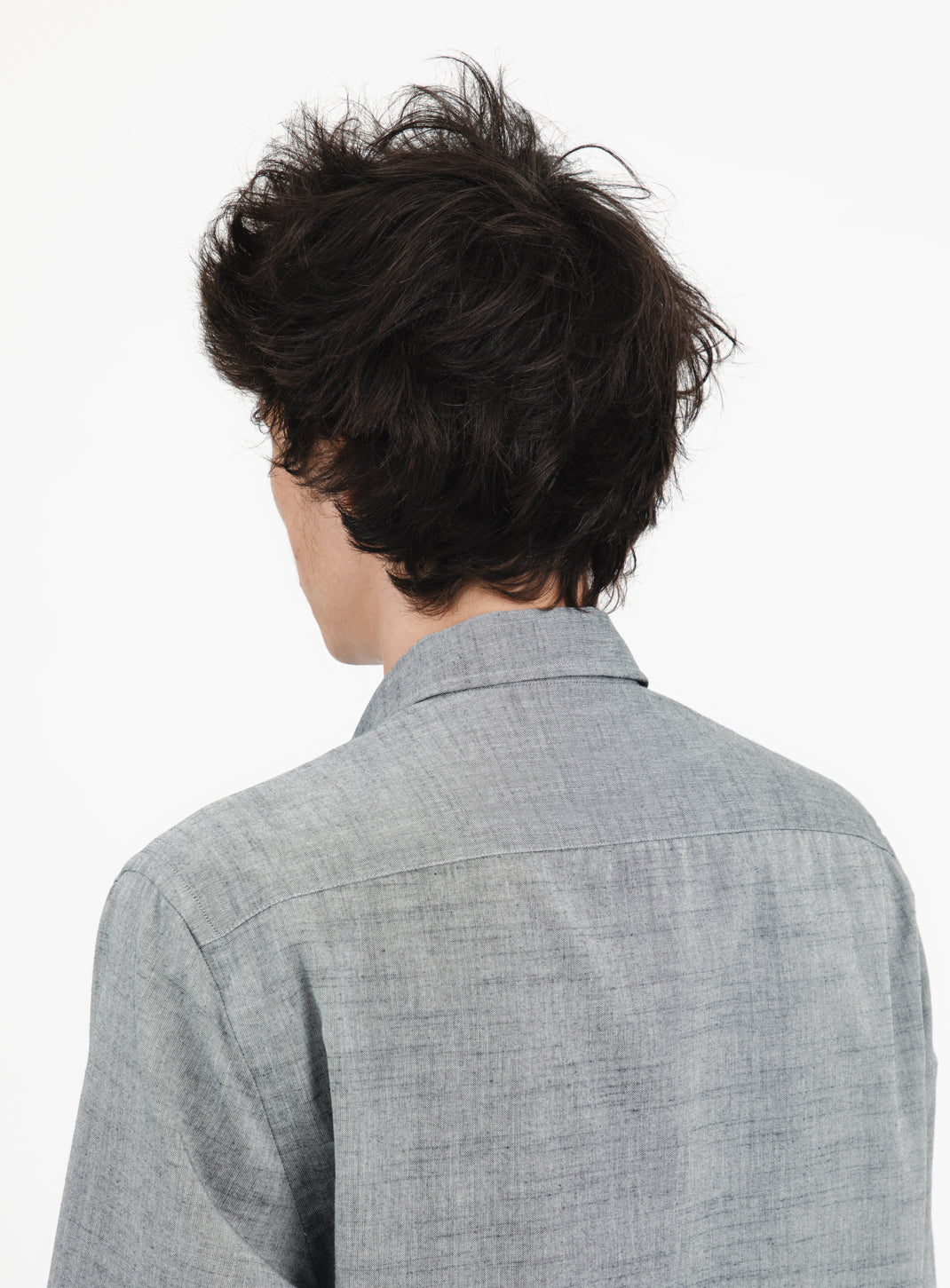 Shirt with Front Cuts in Heather Grey Cotton Veil