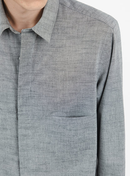 Shirt with Front Cuts in Heather Grey Cotton Veil