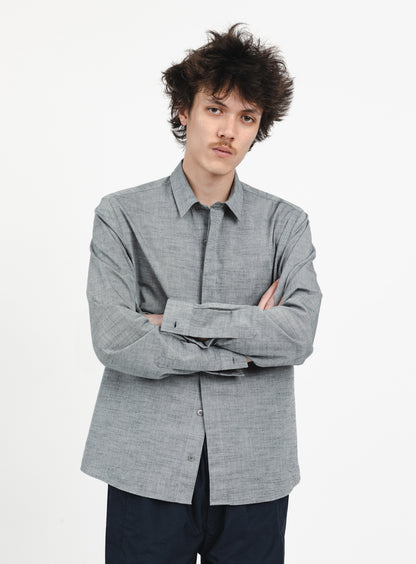 Shirt with Front Cuts in Heather Grey Cotton Veil