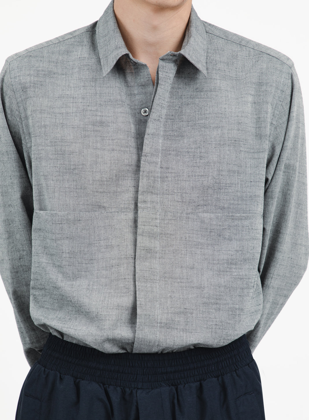 Shirt with Front Cuts in Heather Grey Cotton Veil