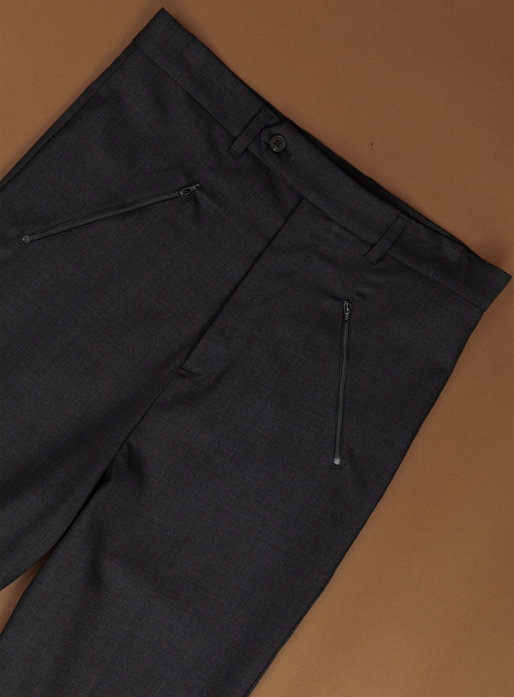 Pants with Zipped Pockets in Dark Grey Cool Wool