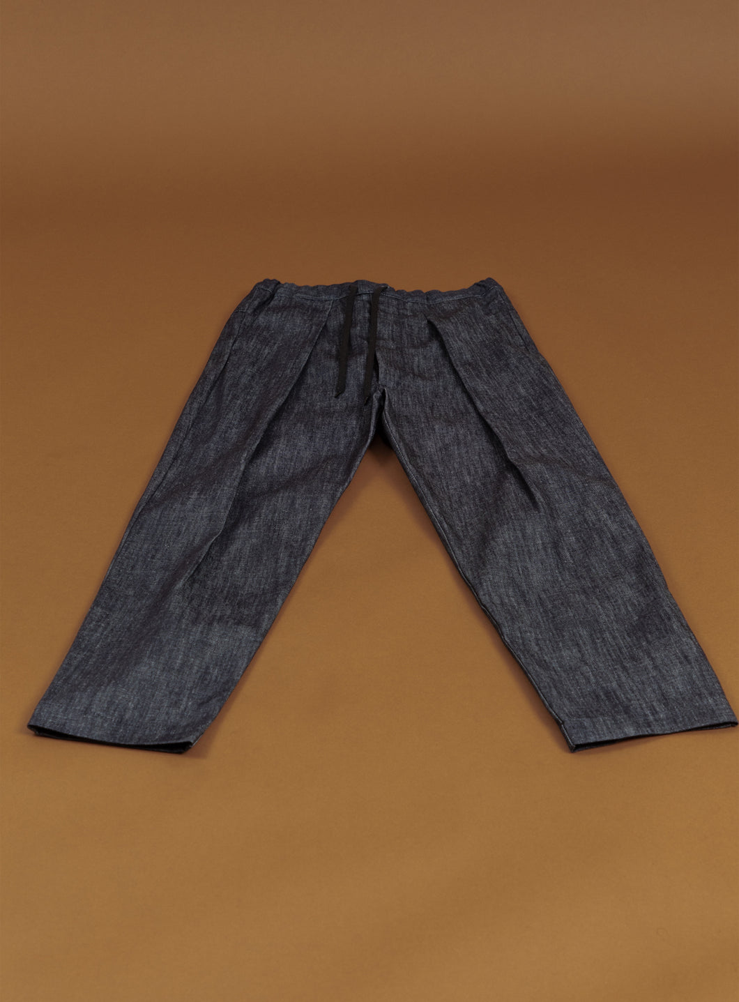 Lace Waist Pants with Deep Pleats in Raw Denim