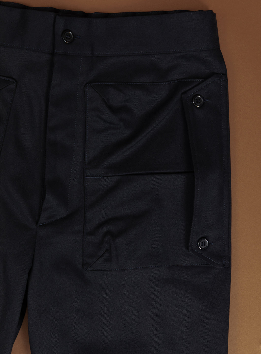 Pants with Envelope Pockets in Navy Blue Cotton Gabardine