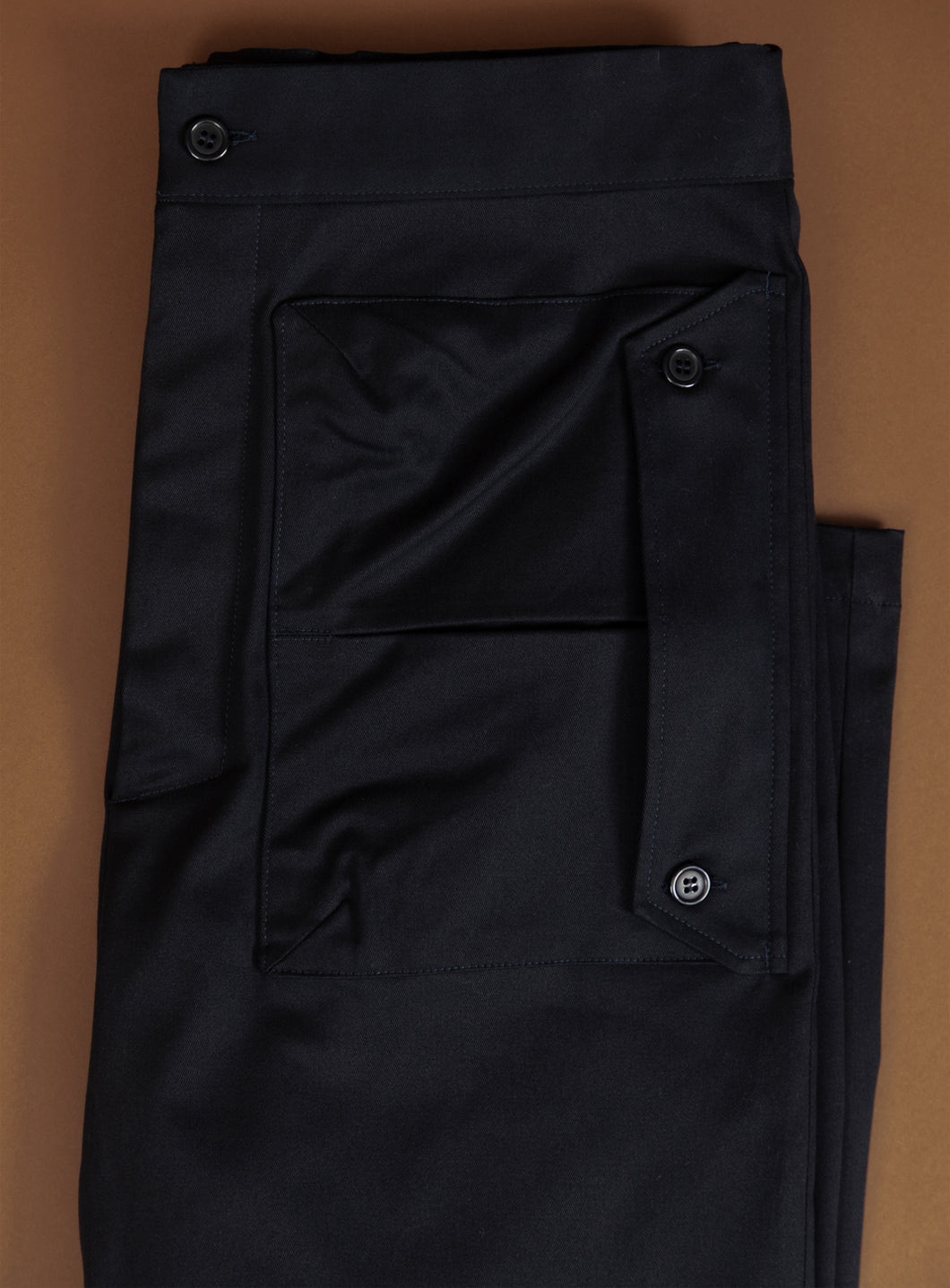 Pants with Envelope Pockets in Navy Blue Cotton Gabardine