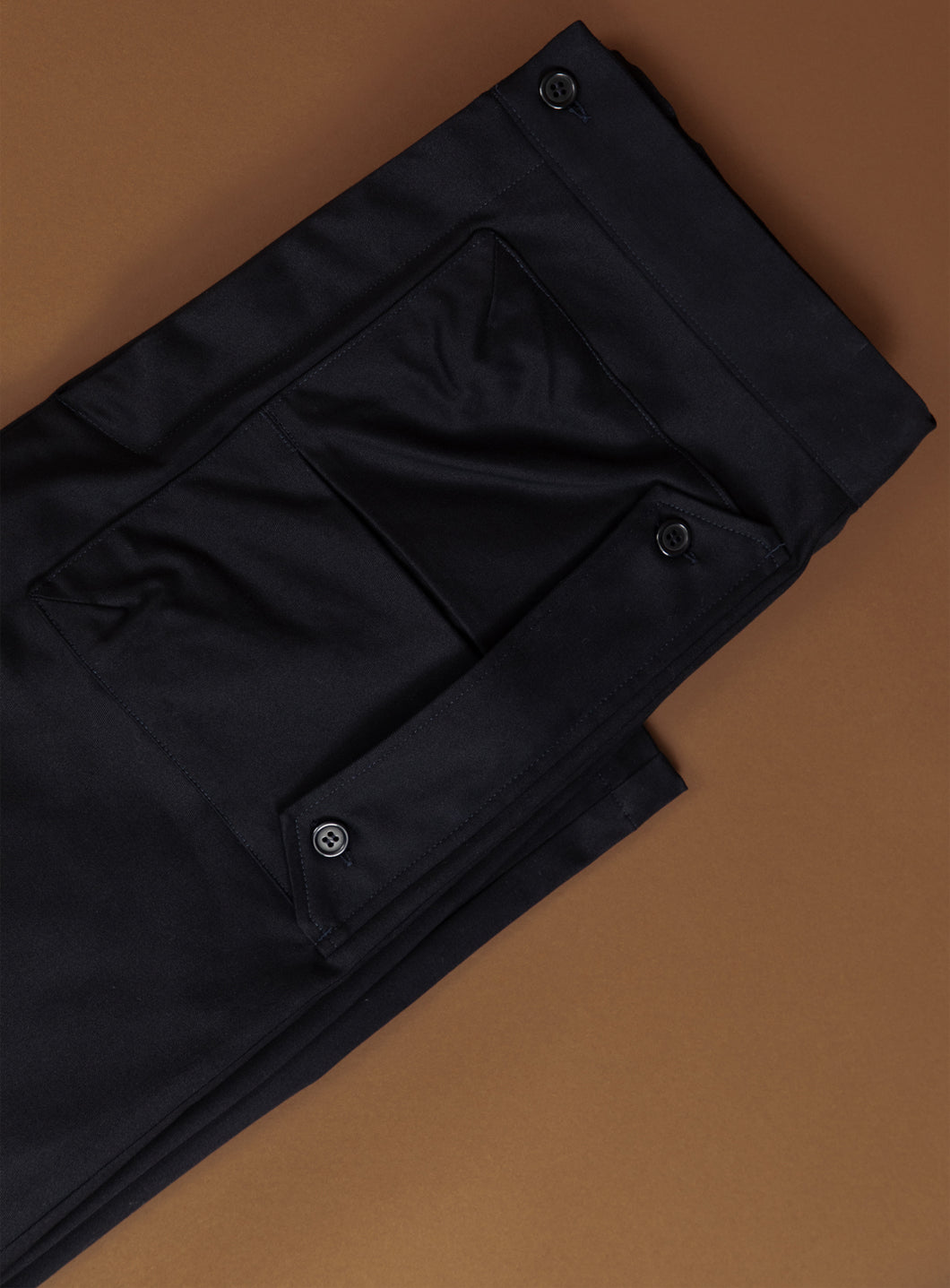 Pants with Envelope Pockets in Navy Blue Cotton Gabardine