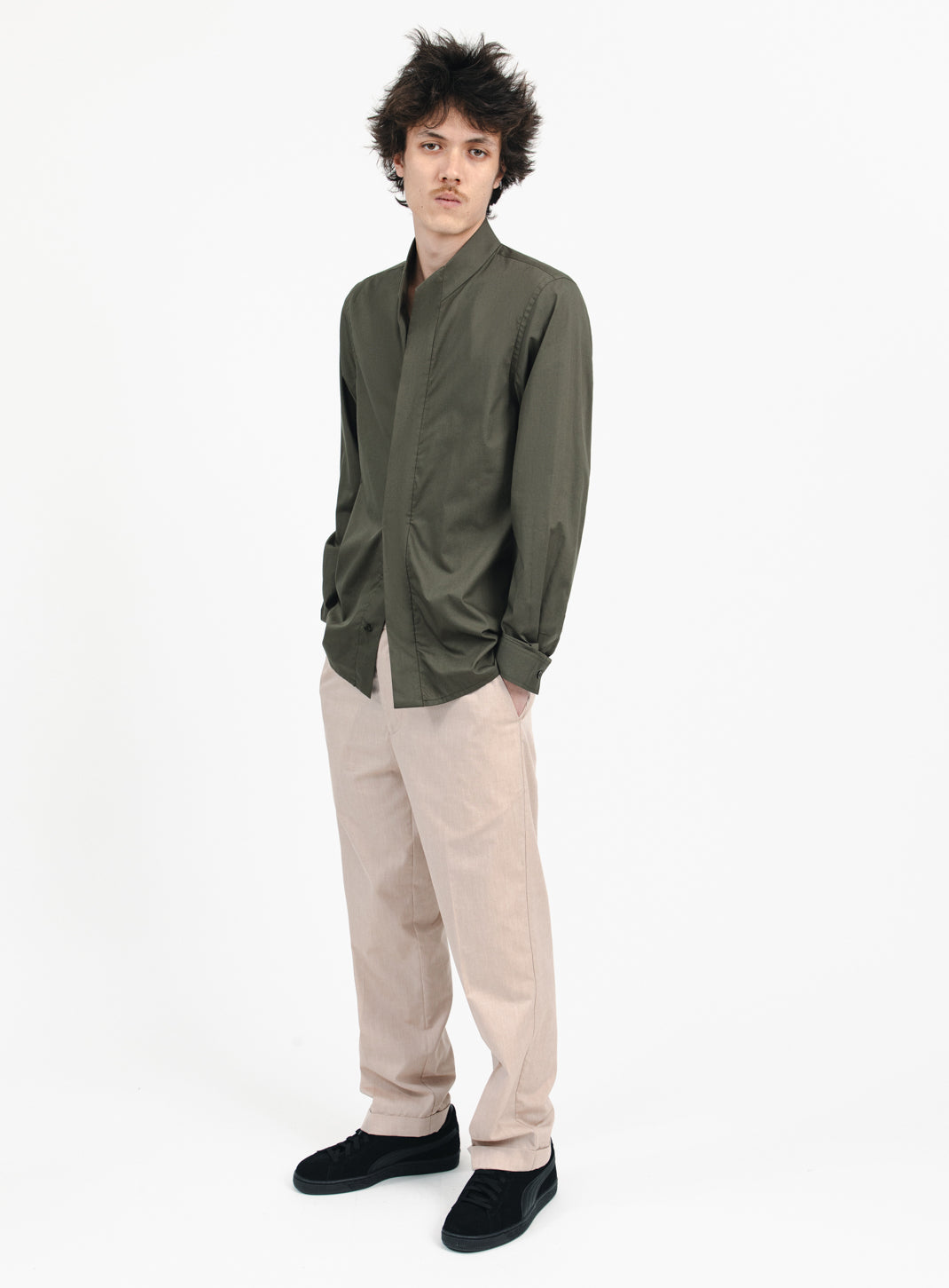Origami Collar Shirt in Olive Poplin