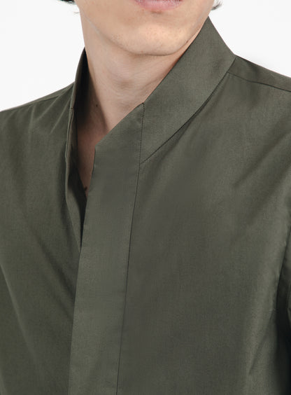 Origami Collar Shirt in Olive Poplin
