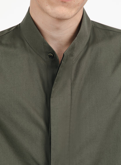 Origami Collar Shirt in Olive Poplin