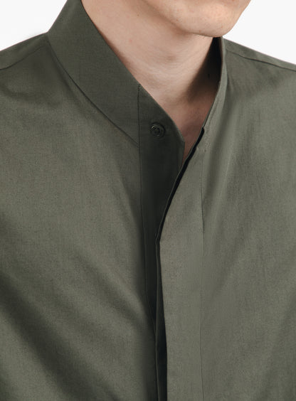 Origami Collar Shirt in Olive Poplin